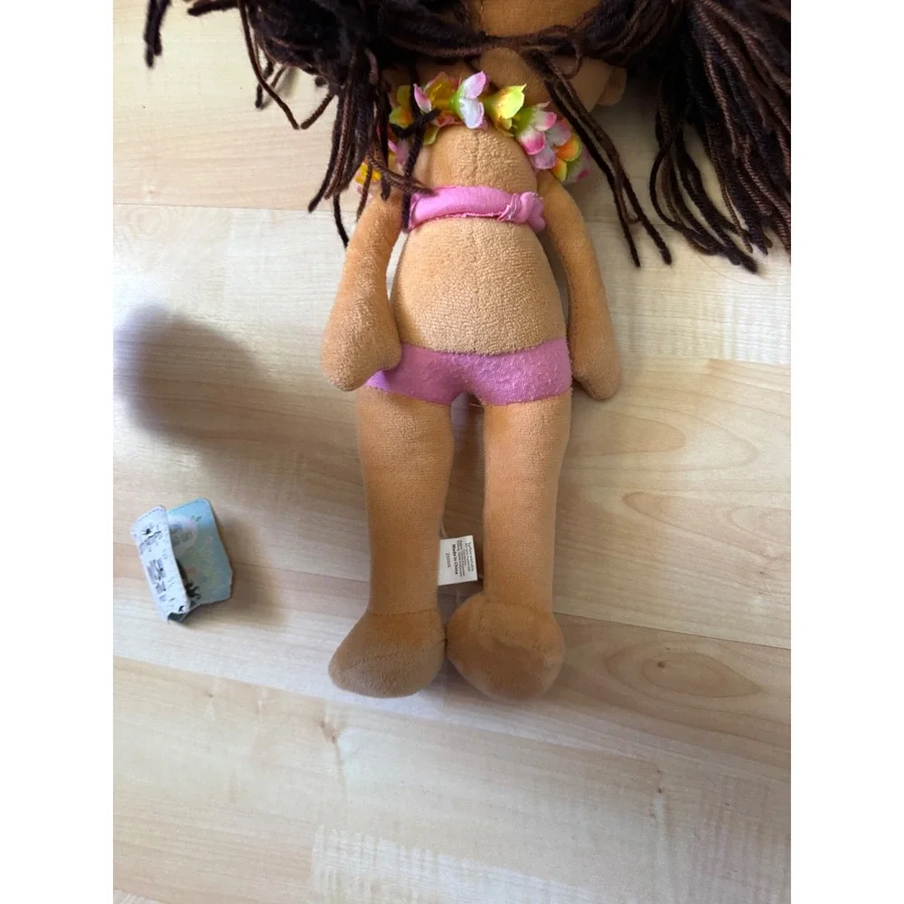 EARTH NYMPH PLUSH DOLL FIGURE LANI HAWAIIAN BLACK YARN HAIR TAN‎ HULA GIRL TOY